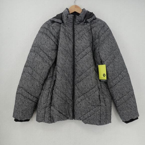 NEW Xersion Women's XL Lightweight Puffer Coat Jacket Removable Hood Black - Picture 1 of 7